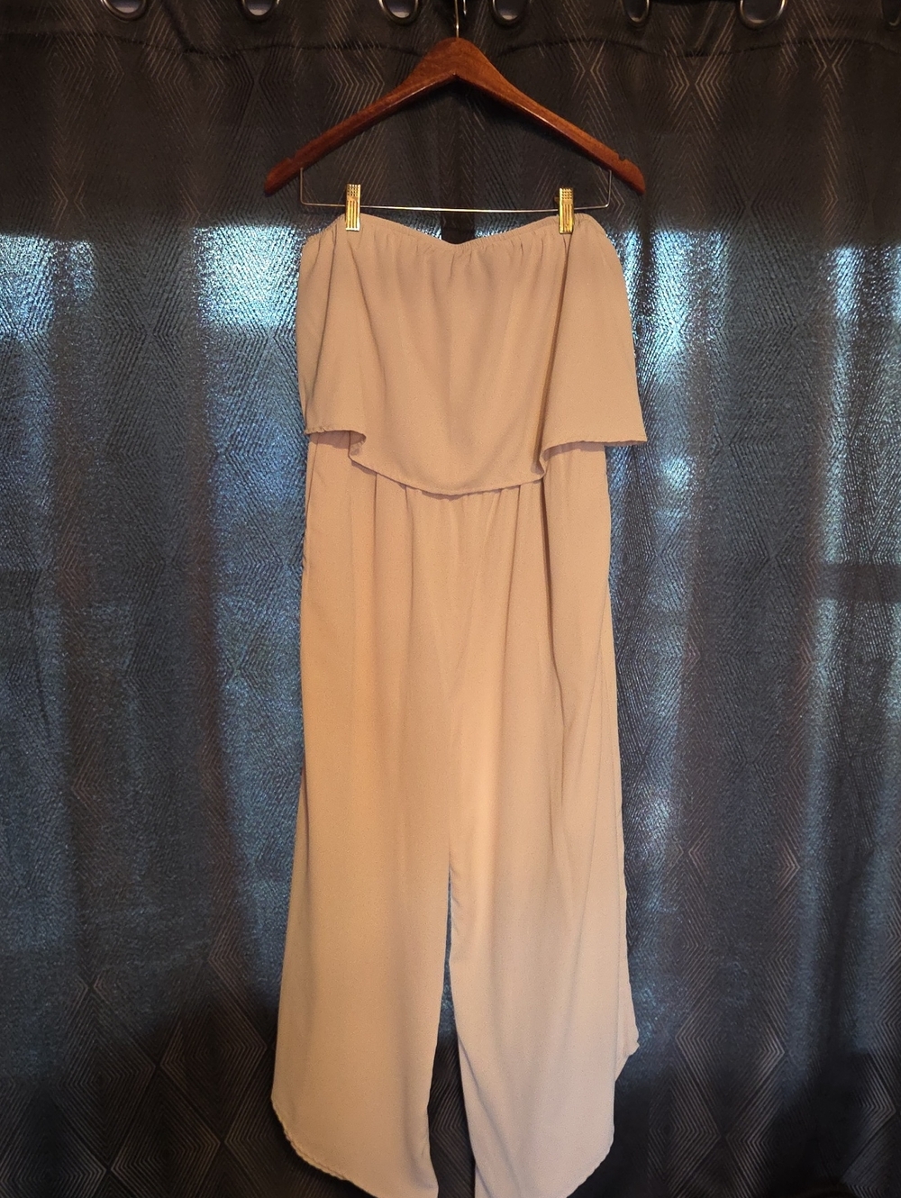 Strapless Wide-Leg Jumpsuit in Light Beige